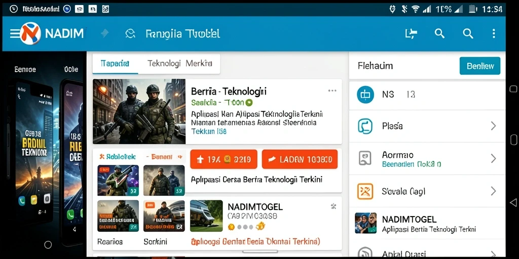 Antarmuka modern aplikasi NADIMTOGEL untuk berita teknologi.