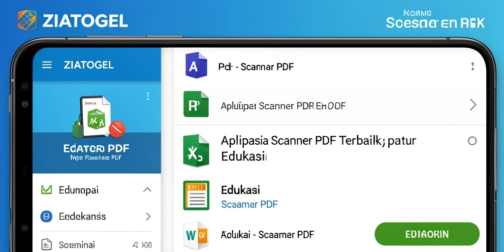 Screenshot antarmuka ZIATOGEL dengan fitur pemindaian PDF yang interaktif.